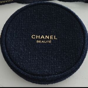 New Never Used CHANEL Pouch Round Zipper Case Blue & Gold  Round Holiday